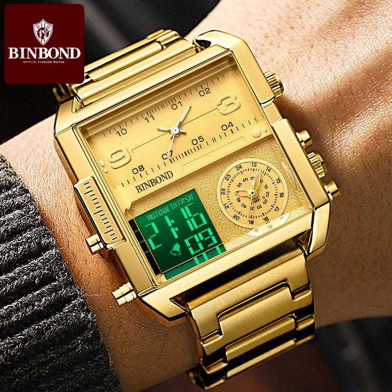 BINBOND Luxury Dual Display Gold Watch