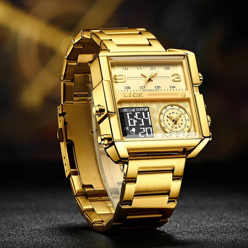 BINBOND Luxury Dual Display Gold Watch