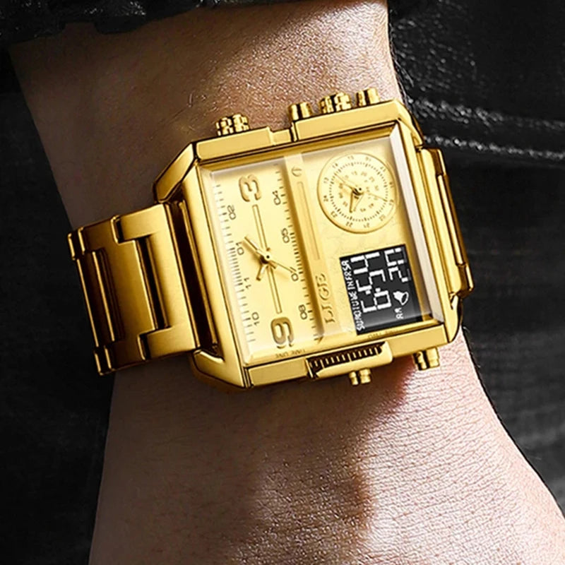 BINBOND Luxury Dual Display Gold Watch